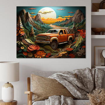 Orange Pickup Truck Offroad Adventures - Pickup Truck Canvas Wall Art